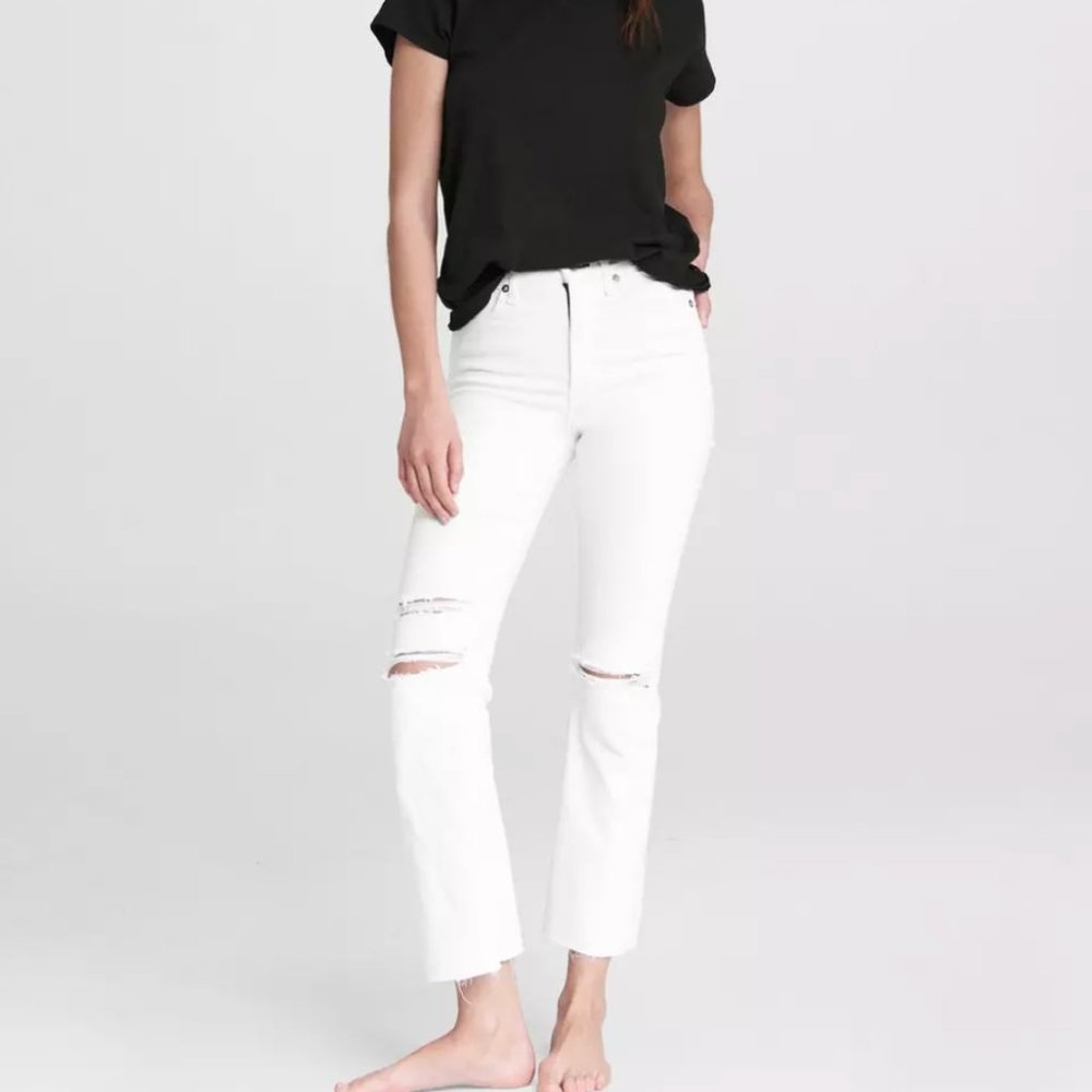 rag & bone Nina High Rise Ankle Flare Jeans White Raw Hem Distressed 30 - Picture 3 of 15
